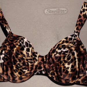 VINTAGE SATIN 36C UNDERWIRE VICTORIA'S SECRET ANIMAL PRINT BRA USA MADE MARCH 98